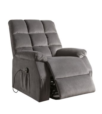 Ipompea 34"W Velvet Recliner w/Power Lift & Massage (Gray Velvet)