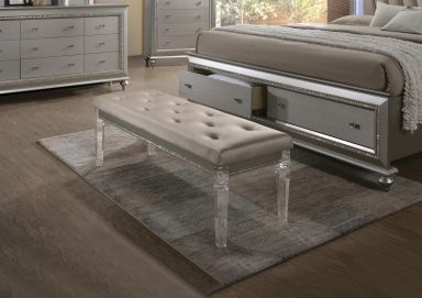 Kaitlyn 54"L Upholstered Bench (Synthetic Leather & Clear Acrylic)