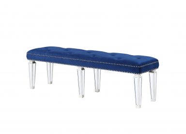 Varian 60"L Velvet Bench (Blue Velvet & Mirrored)