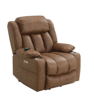 Omarion 37"L Leather Aire Power Recliner w/Lift, Heating & Massage (Brown Polished Microfiber)