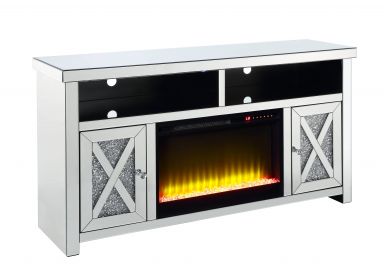 Noralie Glam TV Stand w/Fireplace (Mirrored & Faux Diamonds)