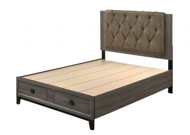 Avantika Upholstered Eastern King Bed w/Storage (Fabric & Rustic Gray Oak)