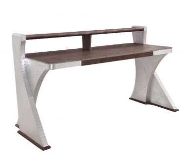 Brancaster 72"L Top Grain Leather Executive Writing Desk (Retro Brown Top Grain Leather & Aluminum)