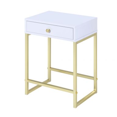 Coleen  Rectangular Accent Table (White & Brass)