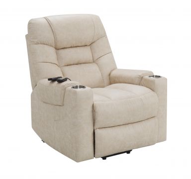 Nairi 36"L Leather Aire Power Recliner w/Lift, Heating & Massage (Ivory Polished Microfiber)