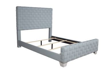 Saree Weaved Eastern King Bed (Light Teal Chenille & Gray Finish)