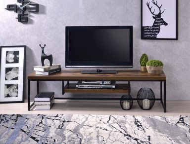 Bob 59"L Rectangular TV Stand (Weathered Oak & Black Metal)
