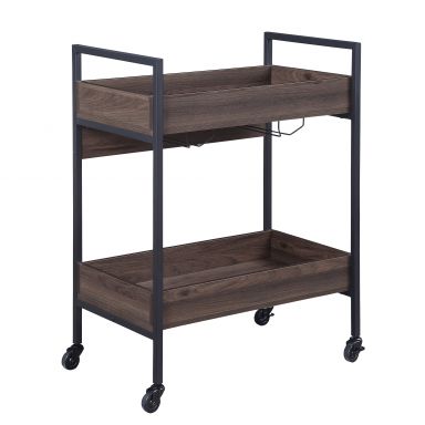 Jerrick 28"L Serving Cart (Walnut & Black Finish)
